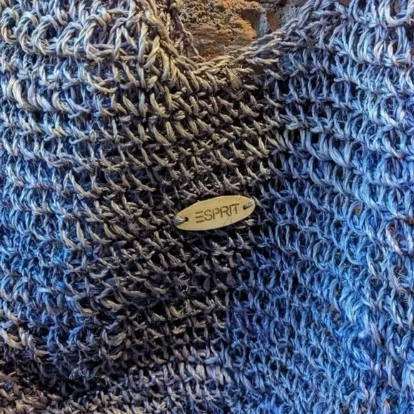 Vintage ESPRIT Blue‎ Gray Ombre Knit Hobo Shoulder Bag Casual Boho Crochet Purse - Picture 2 of 6